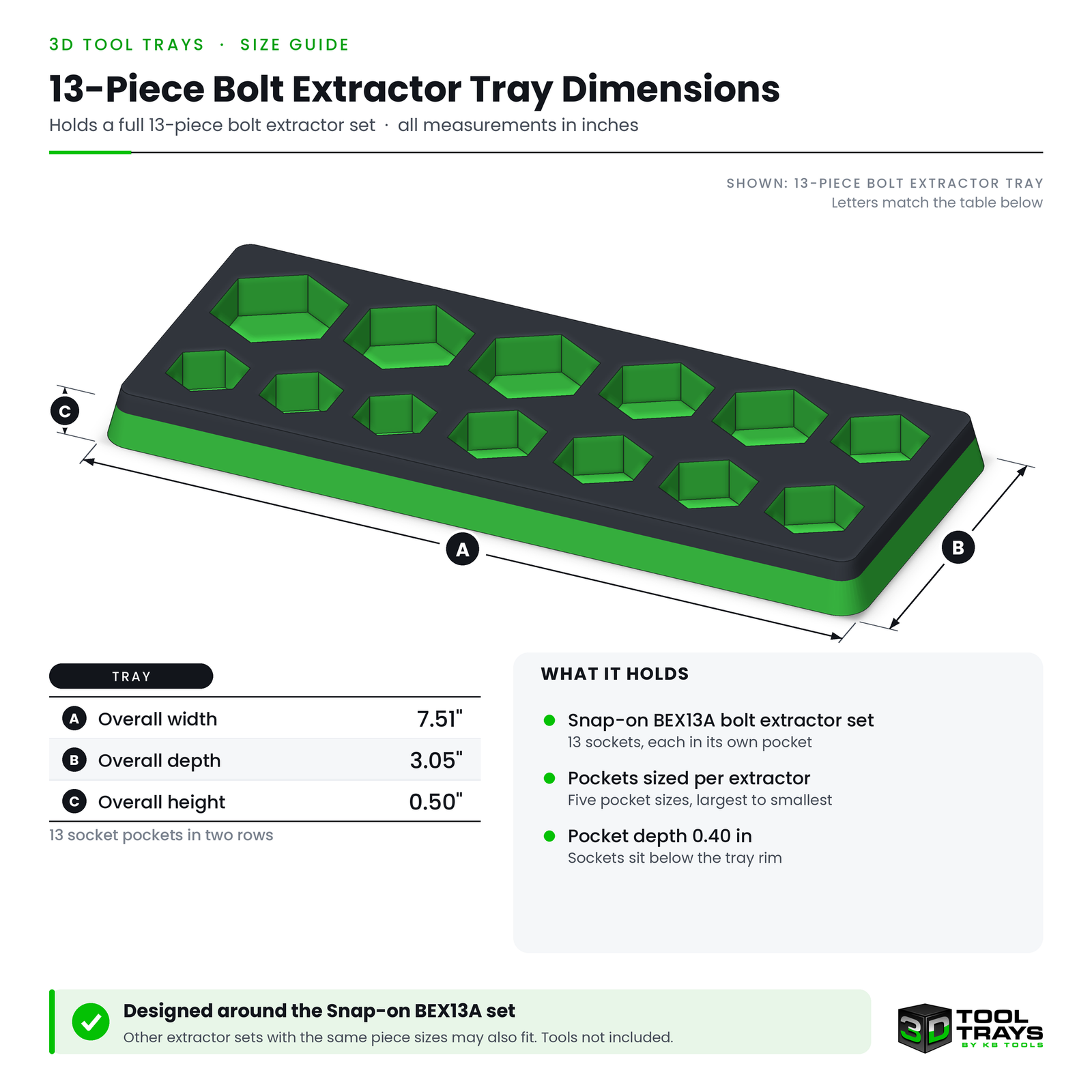 13-Piece Bolt Extractor Tray Dimensions