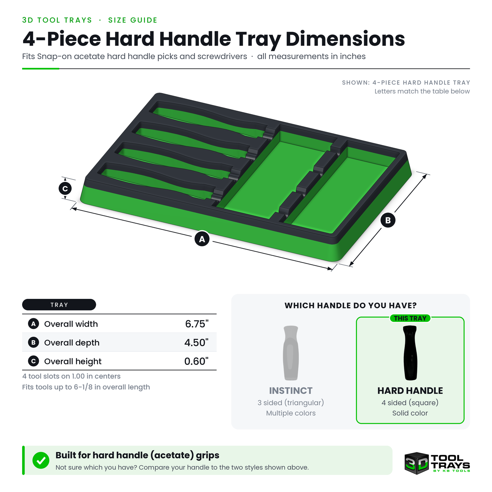 4-Piece Hard Handle Tray Dimensions