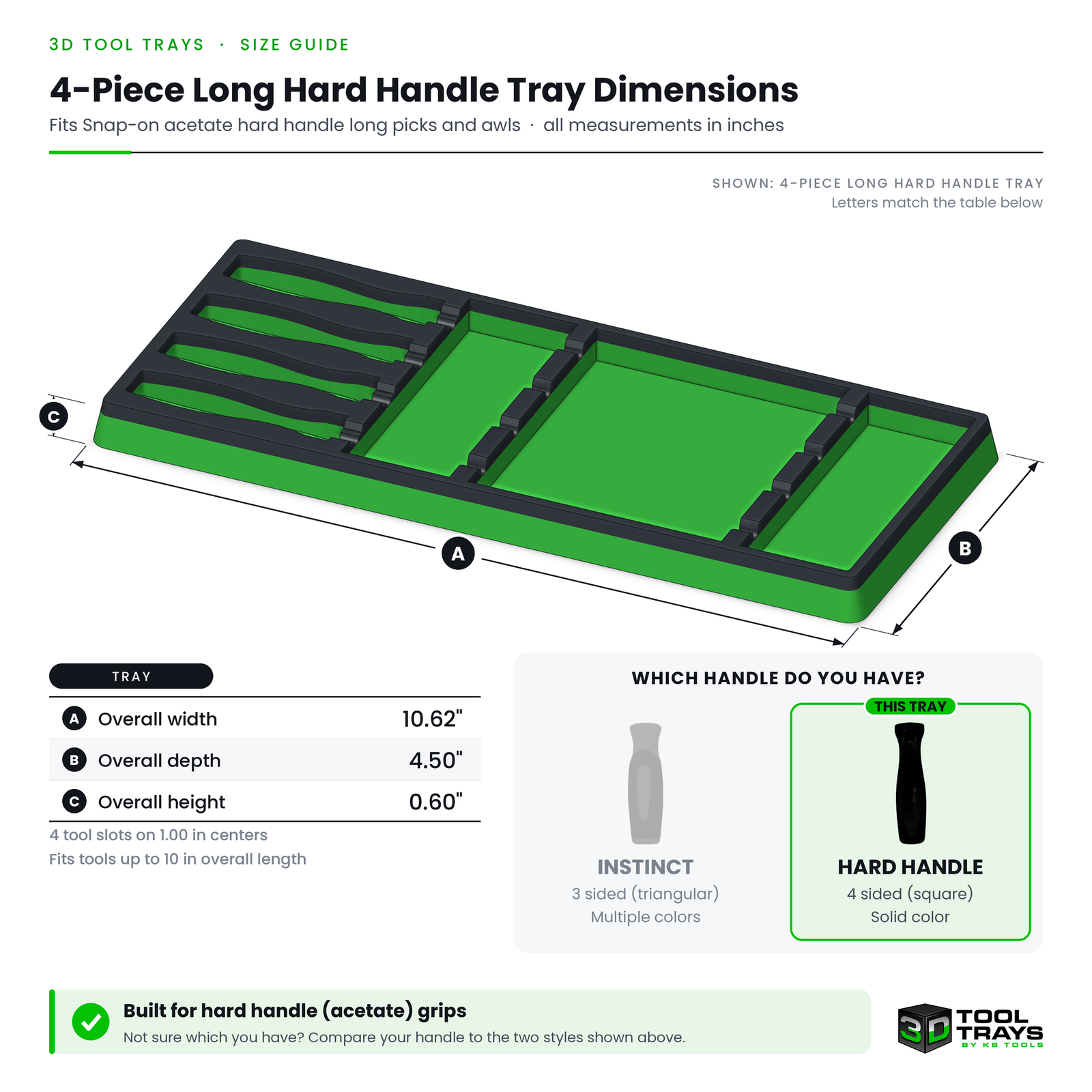 4-Piece Long Hard Handle Tray Dimensions