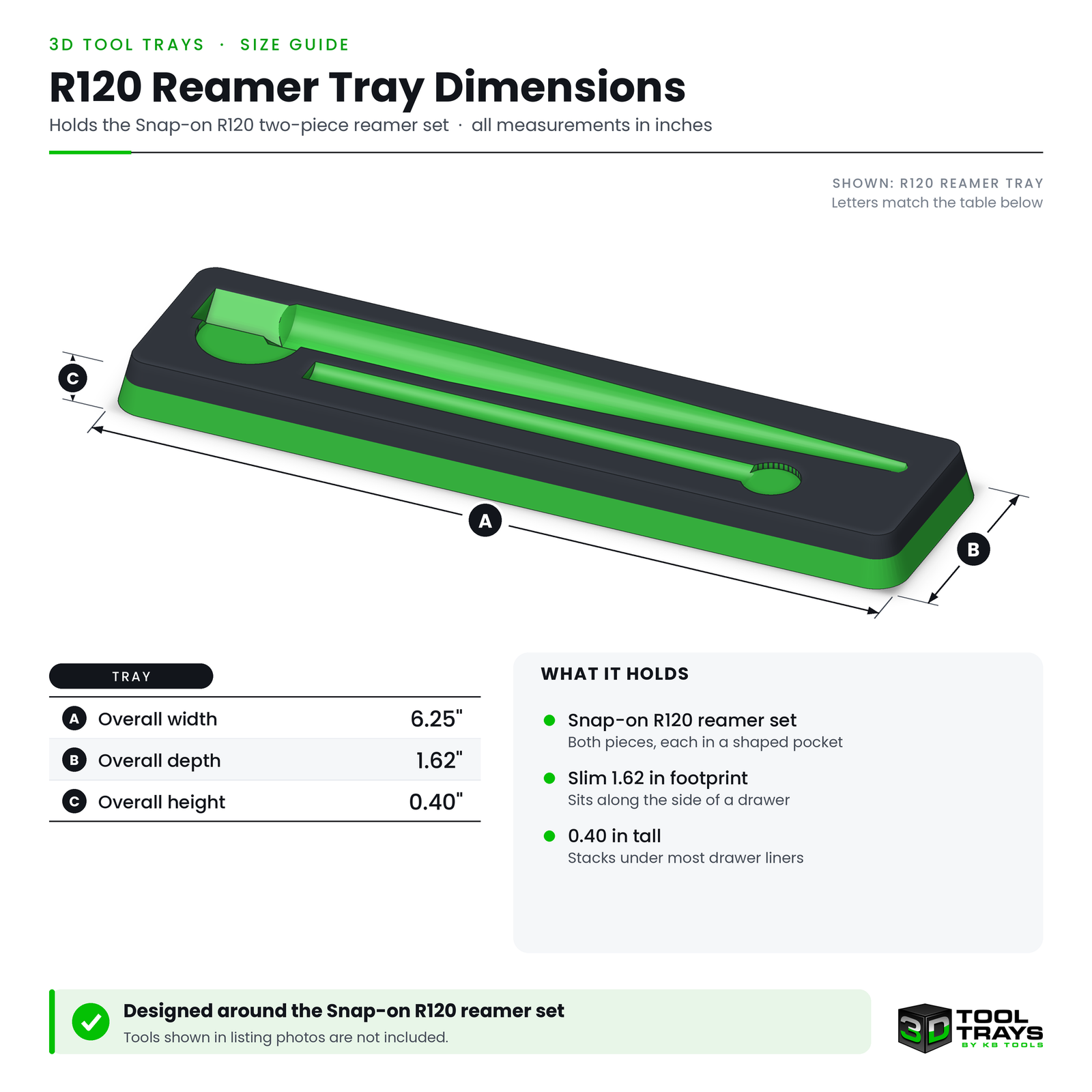 R120 Reamer Tray Dimensions