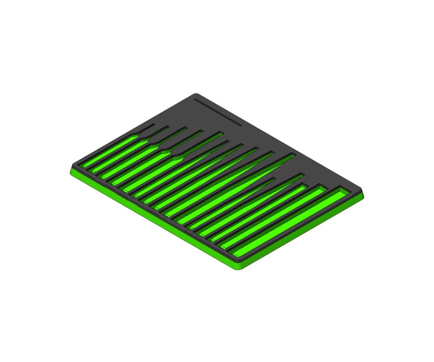 Green 3D printed tray holding the Snap-on PPC715BK 16 piece punch and chisel set